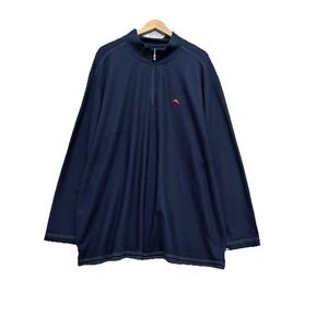 Tommy Bahama Islandzone 1/4 Zip Shirt Men's 3XLB Navy Blue Supima Long Sleeve